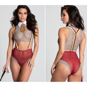 Yandy Brave Magical Student Fantasy Lingerie Cosplay Costume Small Burgandy Gray